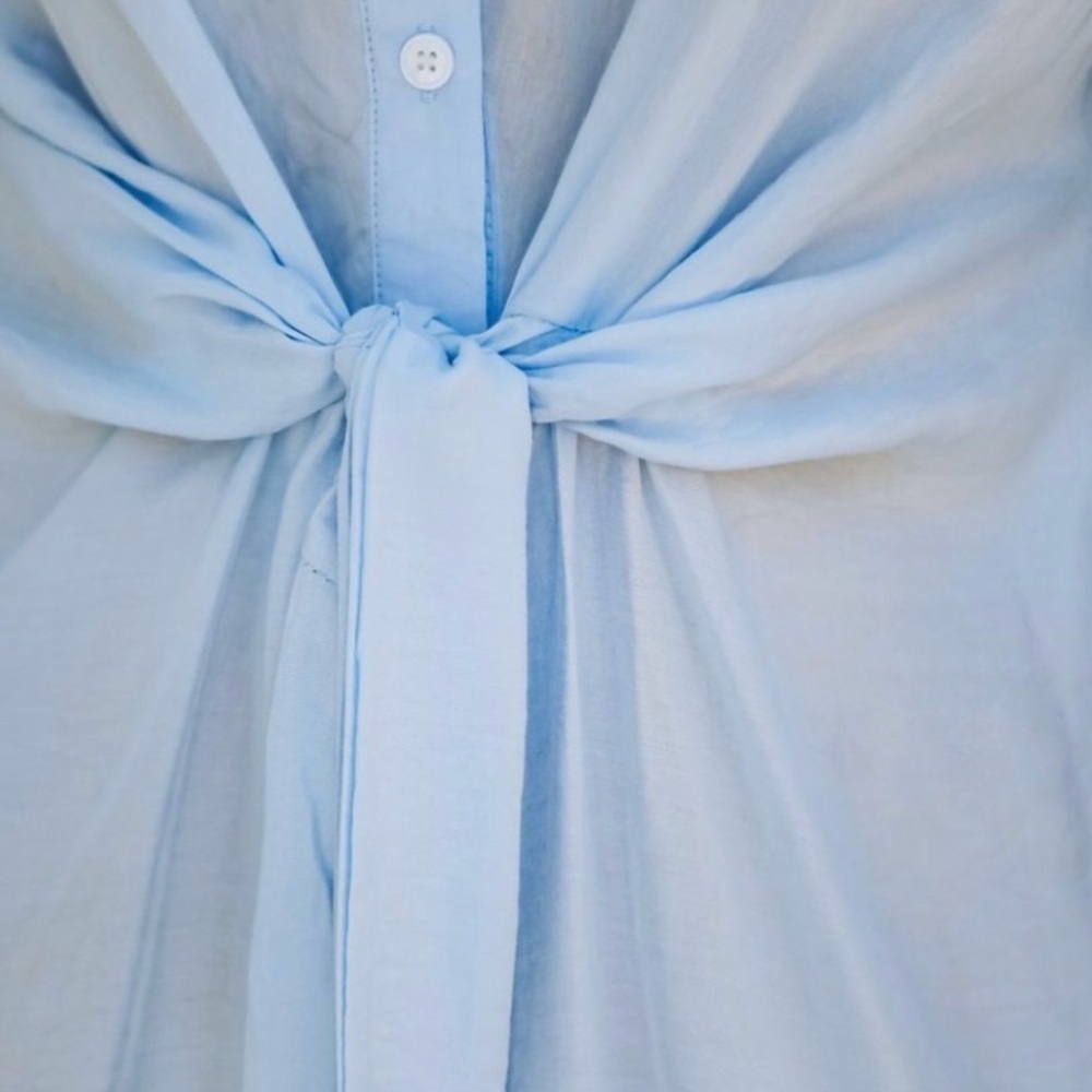 AEOM Vici Blue Sun Valley Tie Front Maxi Shirt Dress NWT Small - Picture 5 of 13